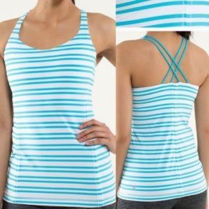 Lululemon Free to Be blue white striped tank